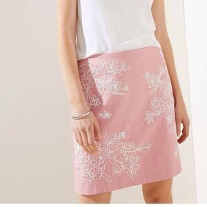 Loft Baby Pink White Floral Embroidered Shift Pencil Cotton Blend Skirt Sz 10